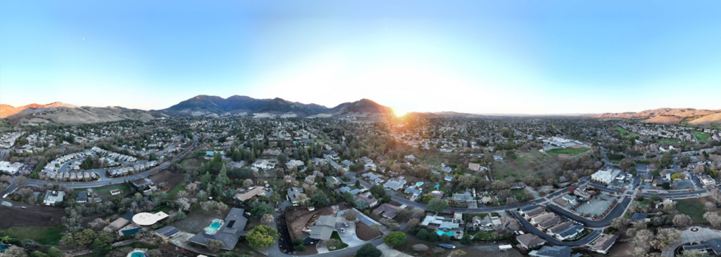 Aerial view of Clayton CA at the foot of Mount Diablo — hair transplant clinic nearby at Blackhawk Hair Restoration Danville