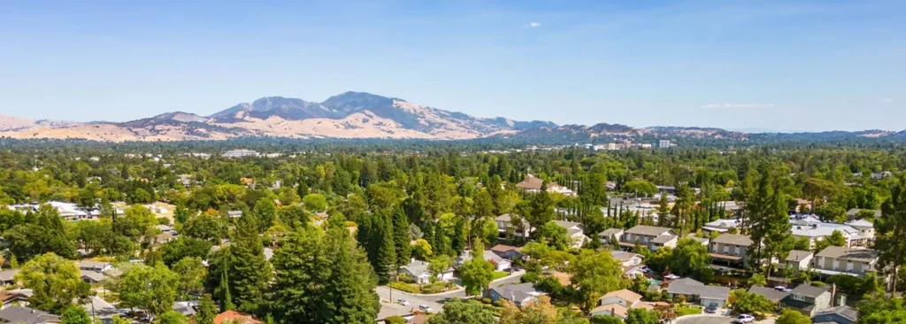 Aerial view of Diablo CA at the base of Mount Diablo — hair transplant services nearby at Blackhawk Hair Restoration Danville