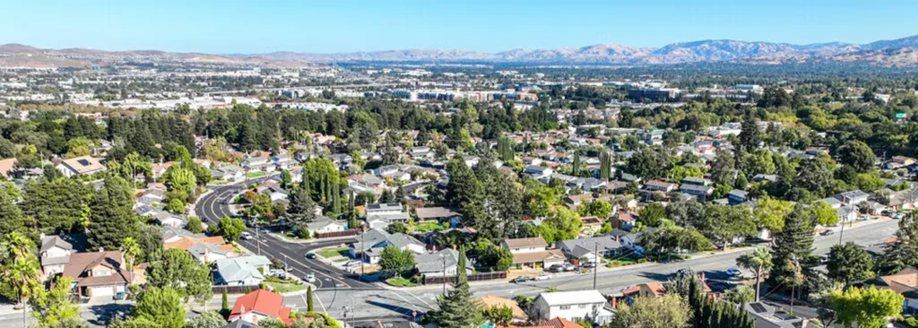 Aerial view of Dublin CA and the Tri-Valley corridor — hair transplant clinic nearby at Blackhawk Hair Restoration Danville