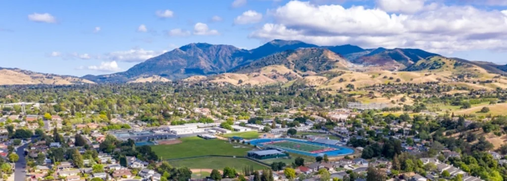 Aerial view of Lafayette CA and the Lamorinda hills — hair transplant clinic nearby at Blackhawk Hair Restoration Danville