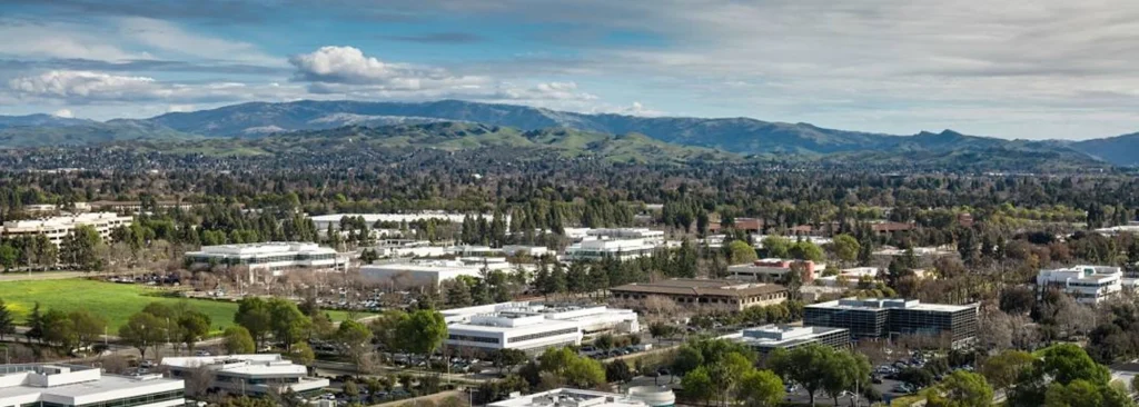 Aerial view of Pleasanton CA and downtown Pleasanton — hair transplant clinic nearby at Blackhawk Hair Restoration Danville