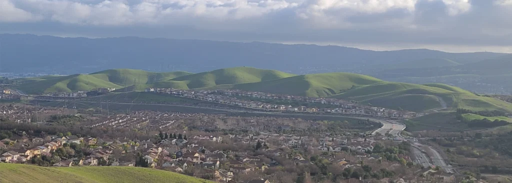 Aerial view of San Ramon CA and the San Ramon Valley — hair transplant clinic nearby at Blackhawk Hair Restoration Danville