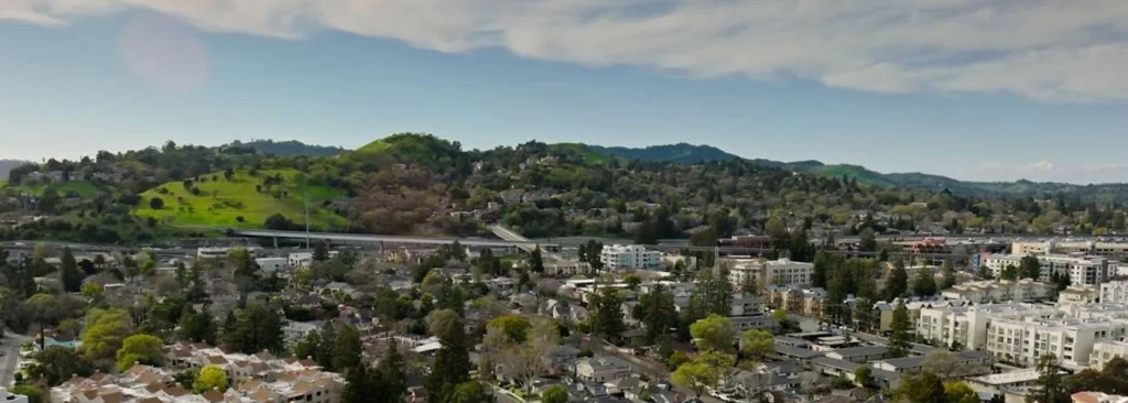 Aerial view of Walnut Creek CA and downtown Walnut Creek — hair transplant clinic nearby at Blackhawk Hair Restoration Danville